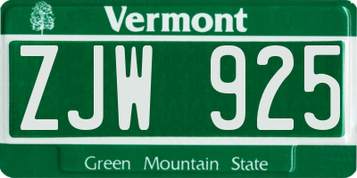 VT license plate ZJW925
