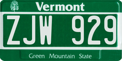 VT license plate ZJW929