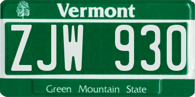 VT license plate ZJW930
