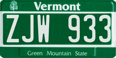 VT license plate ZJW933