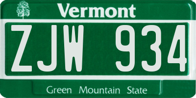VT license plate ZJW934