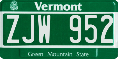 VT license plate ZJW952
