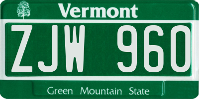 VT license plate ZJW960