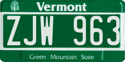 VT license plate ZJW963