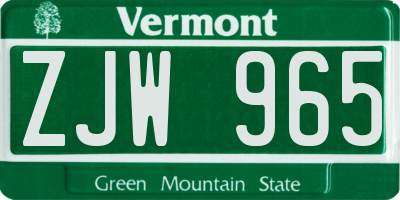 VT license plate ZJW965