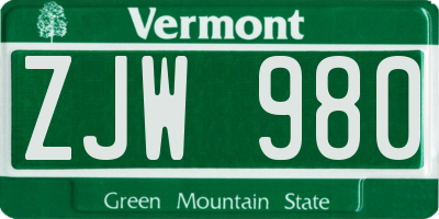VT license plate ZJW980
