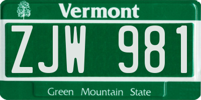 VT license plate ZJW981