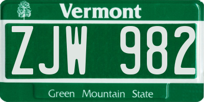 VT license plate ZJW982
