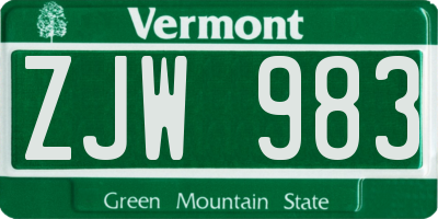 VT license plate ZJW983