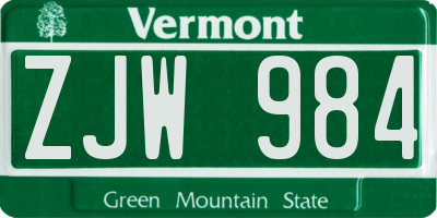 VT license plate ZJW984