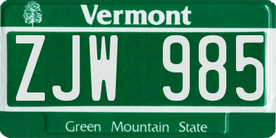 VT license plate ZJW985