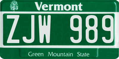 VT license plate ZJW989