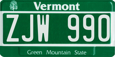 VT license plate ZJW990