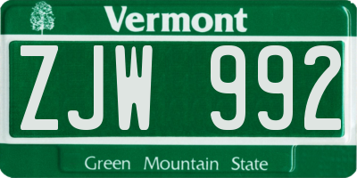 VT license plate ZJW992