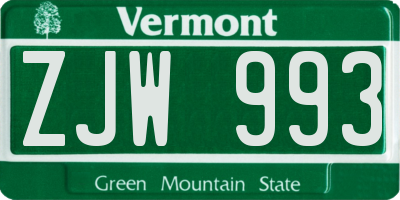 VT license plate ZJW993