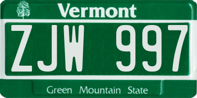 VT license plate ZJW997