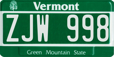 VT license plate ZJW998