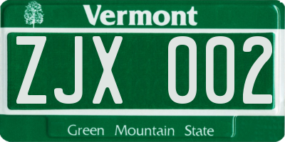 VT license plate ZJX002