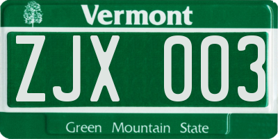 VT license plate ZJX003