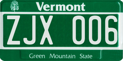 VT license plate ZJX006