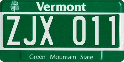 VT license plate ZJX011