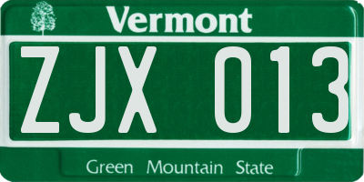 VT license plate ZJX013