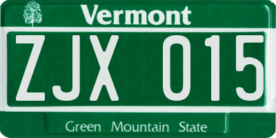 VT license plate ZJX015