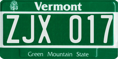 VT license plate ZJX017