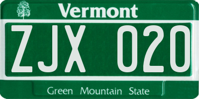VT license plate ZJX020