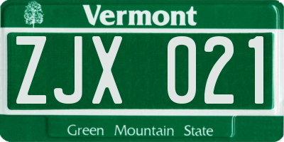 VT license plate ZJX021