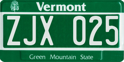 VT license plate ZJX025