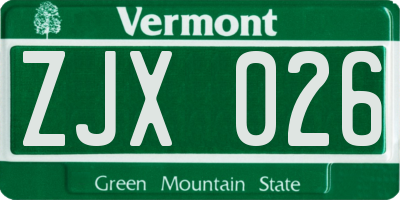 VT license plate ZJX026