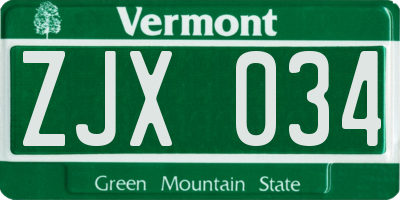 VT license plate ZJX034