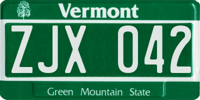 VT license plate ZJX042