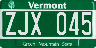 VT license plate ZJX045