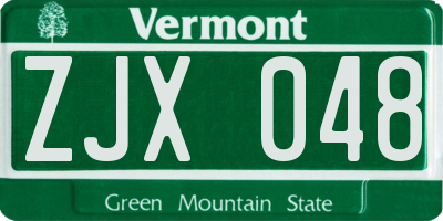 VT license plate ZJX048