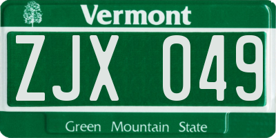 VT license plate ZJX049