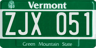 VT license plate ZJX051