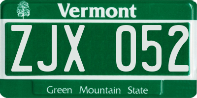 VT license plate ZJX052