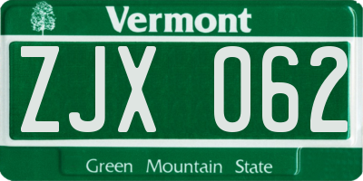 VT license plate ZJX062