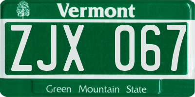 VT license plate ZJX067