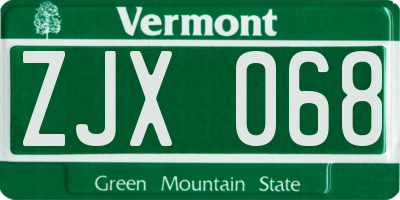 VT license plate ZJX068