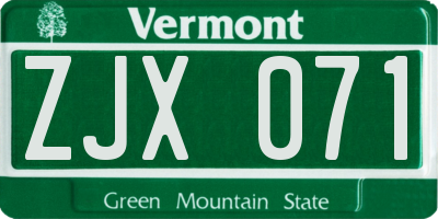 VT license plate ZJX071