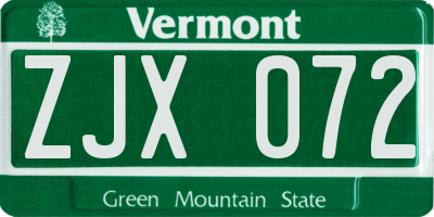 VT license plate ZJX072