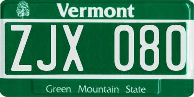 VT license plate ZJX080