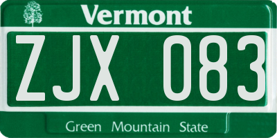 VT license plate ZJX083