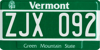 VT license plate ZJX092
