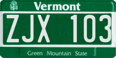 VT license plate ZJX103