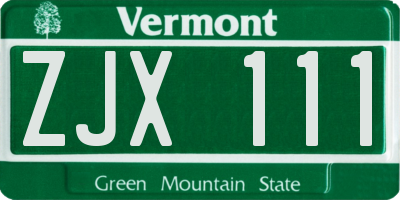 VT license plate ZJX111