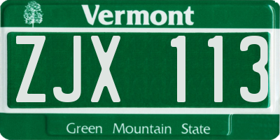 VT license plate ZJX113